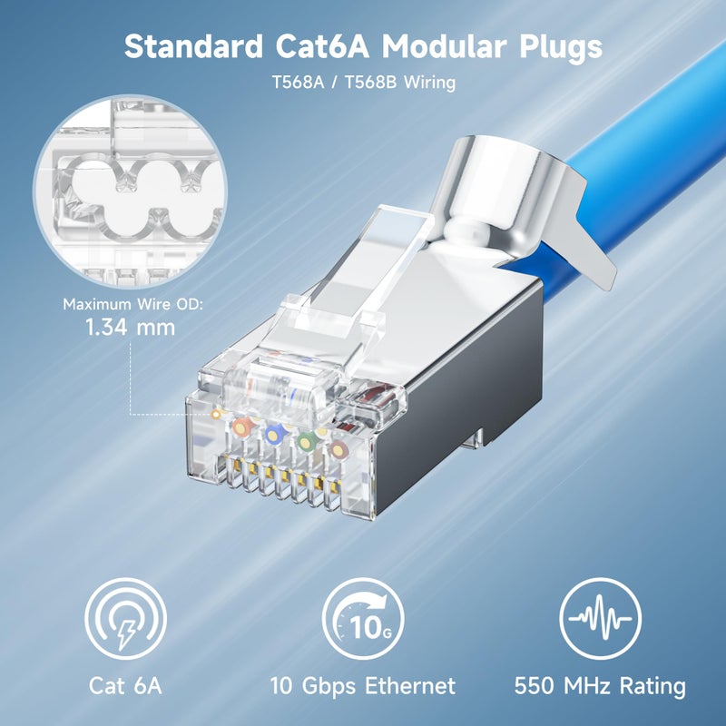 Cable Matters كابل ماترز 50 حزمة موصلات RJ45 محمية Cat6A مع أحذية تخفيف الضغط، مطلية بالذهب 50 ميكرون، موصلات RJ45 محمية Cat 6A، موصل Cat6a - Image 2